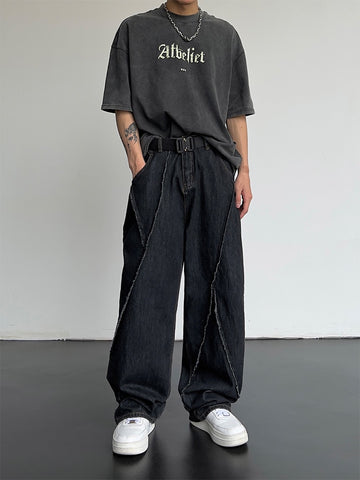 Hip Hop Distressed Jeans Pants Men Ripped Patchwork Denim Trousers Male Oversize Loose Casual Japanese Streetwear 5XL aidase-shop